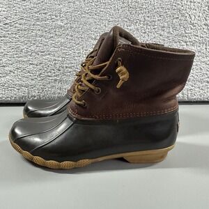 Sperry Boots Womens 9 Saltwater Duck Topsider Brown Black Waterproof Wave Siping